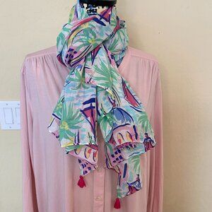 Stella & Dot Scarf 100% Modal, Beach/Boat/Europe Design SZ 40" x 64" w/ Tassels
